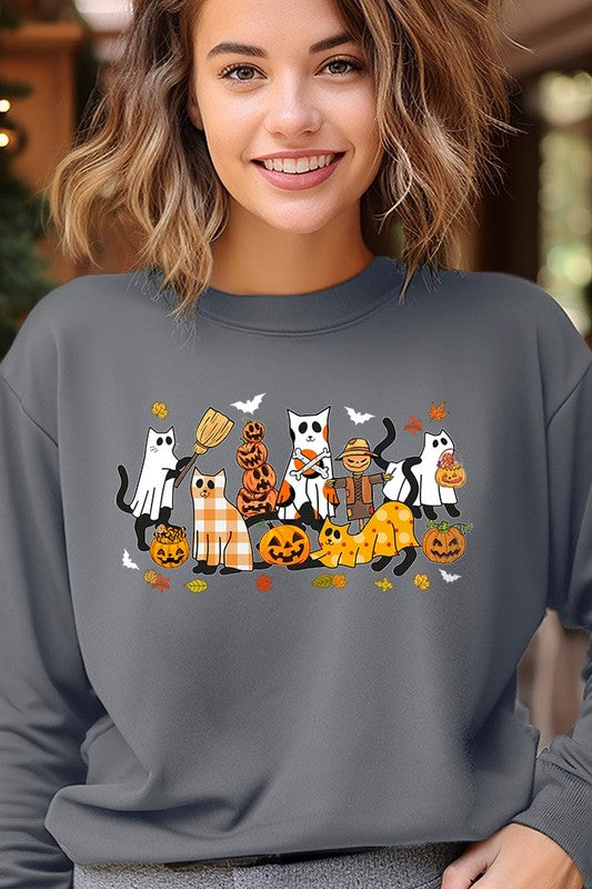 Black Cat Halloween Graphic Fleece Sweatshirt